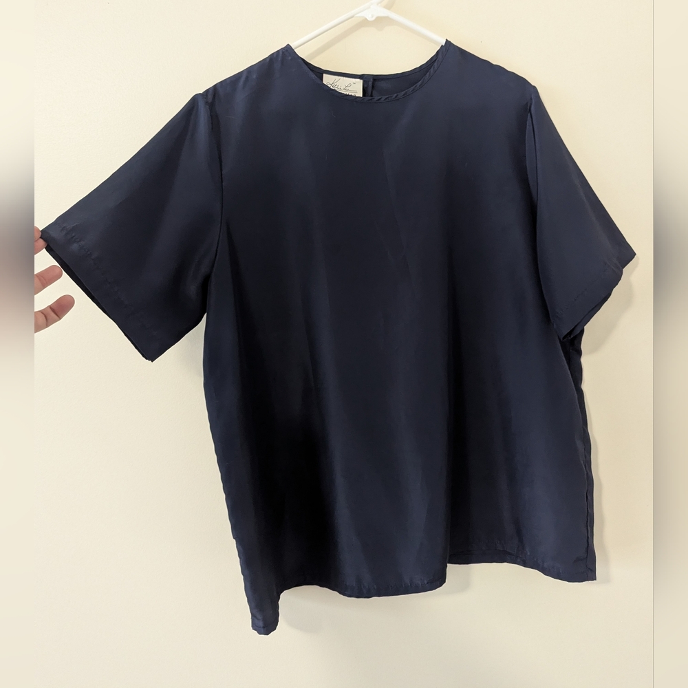 Kathie Lee Blue Blouse Short Sleeve Vintage Keyhole Career Normcore Womens 16